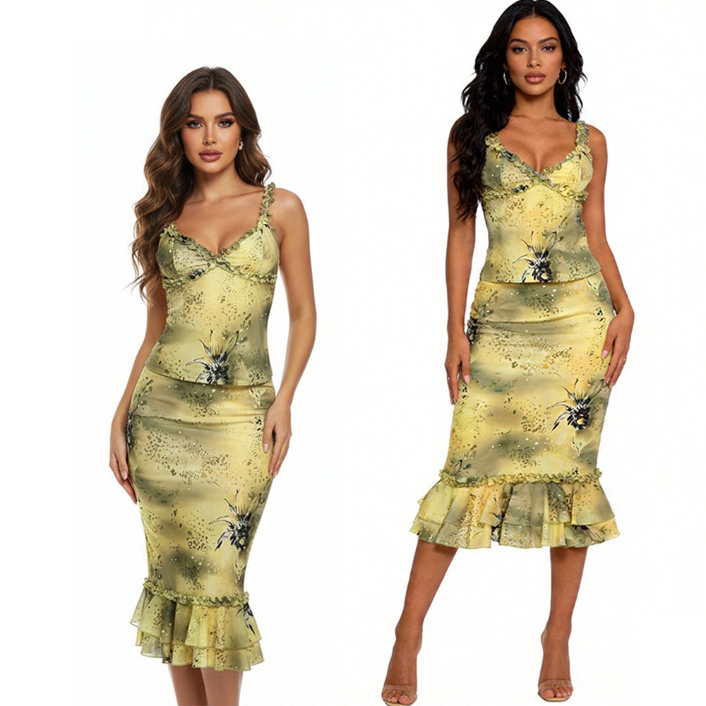 Vintage Fashion Outfit - Women's Dress 2 Piece Floral Print