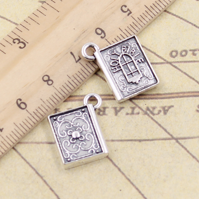 Vintage Fashion Coloring Book - 10pcs Charms book holy bible 13x15mm