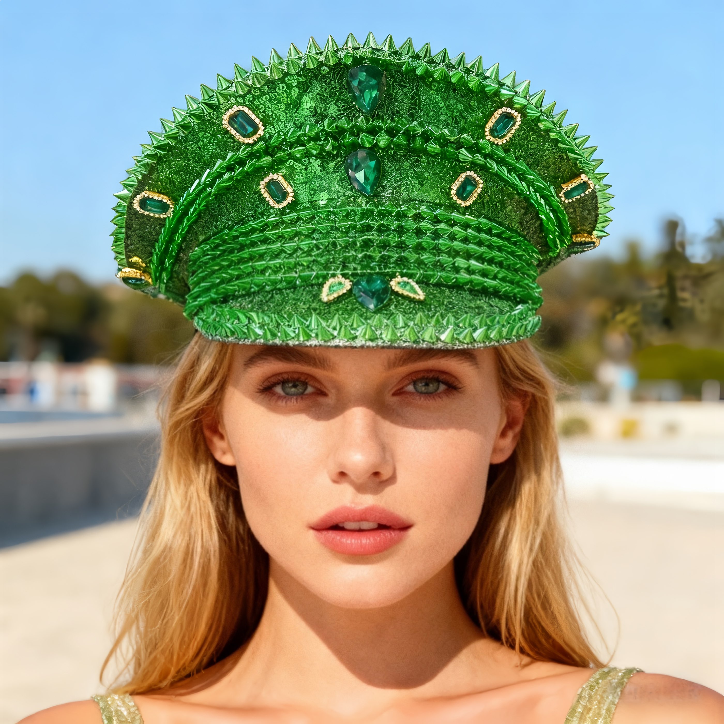 Vintage Fashion Hats - HongLuan Green Fashion Sequin Captain Hat