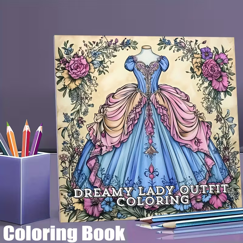 Vintage Fashion Coloring Book - Dreamy Lady Outfit Adult Coloring Book
