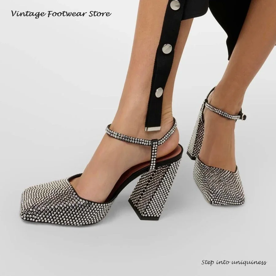 Vintage Fashion Dresses - Vintage Crystal Embellished Pumps Summer Square