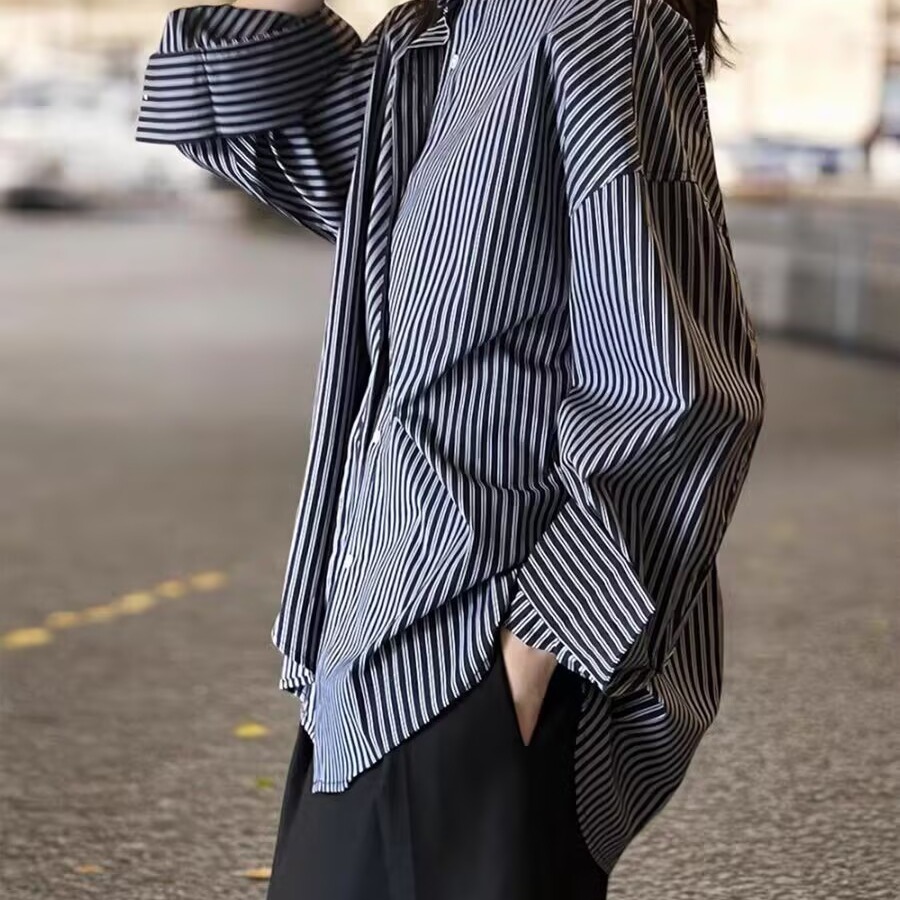 Blue Striped Loose Long Sleeve - Vintage Fashion Hong Kong ulasan dan harga