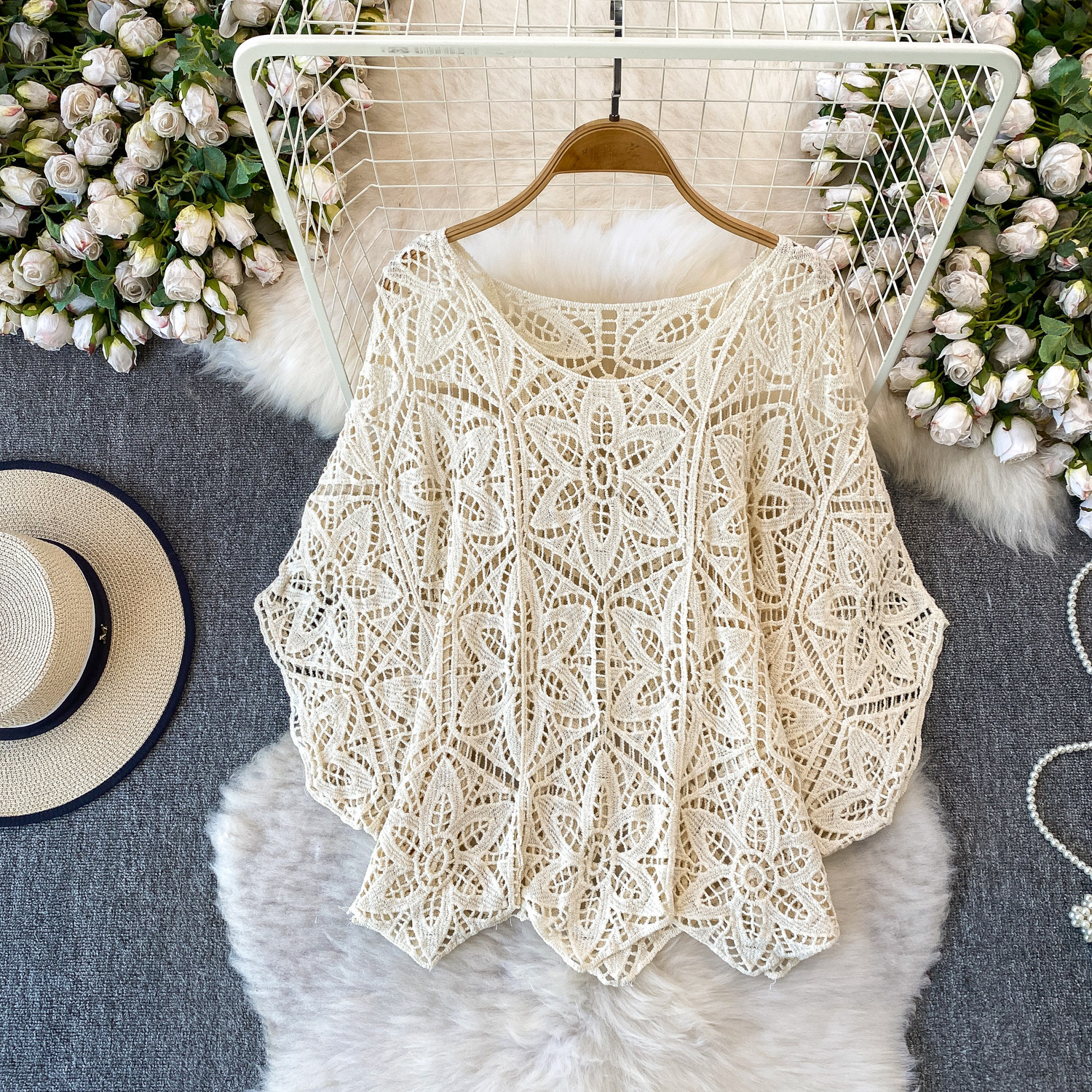 Crochet Lace Top Women Sheer O - Crochet Top Boho ulasan dan harga