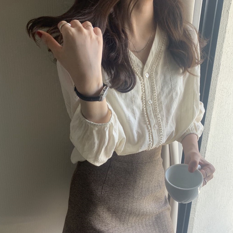 Loose Long Sleeve V-Neck Women - Vintage Fashion Hong Kong ulasan dan harga