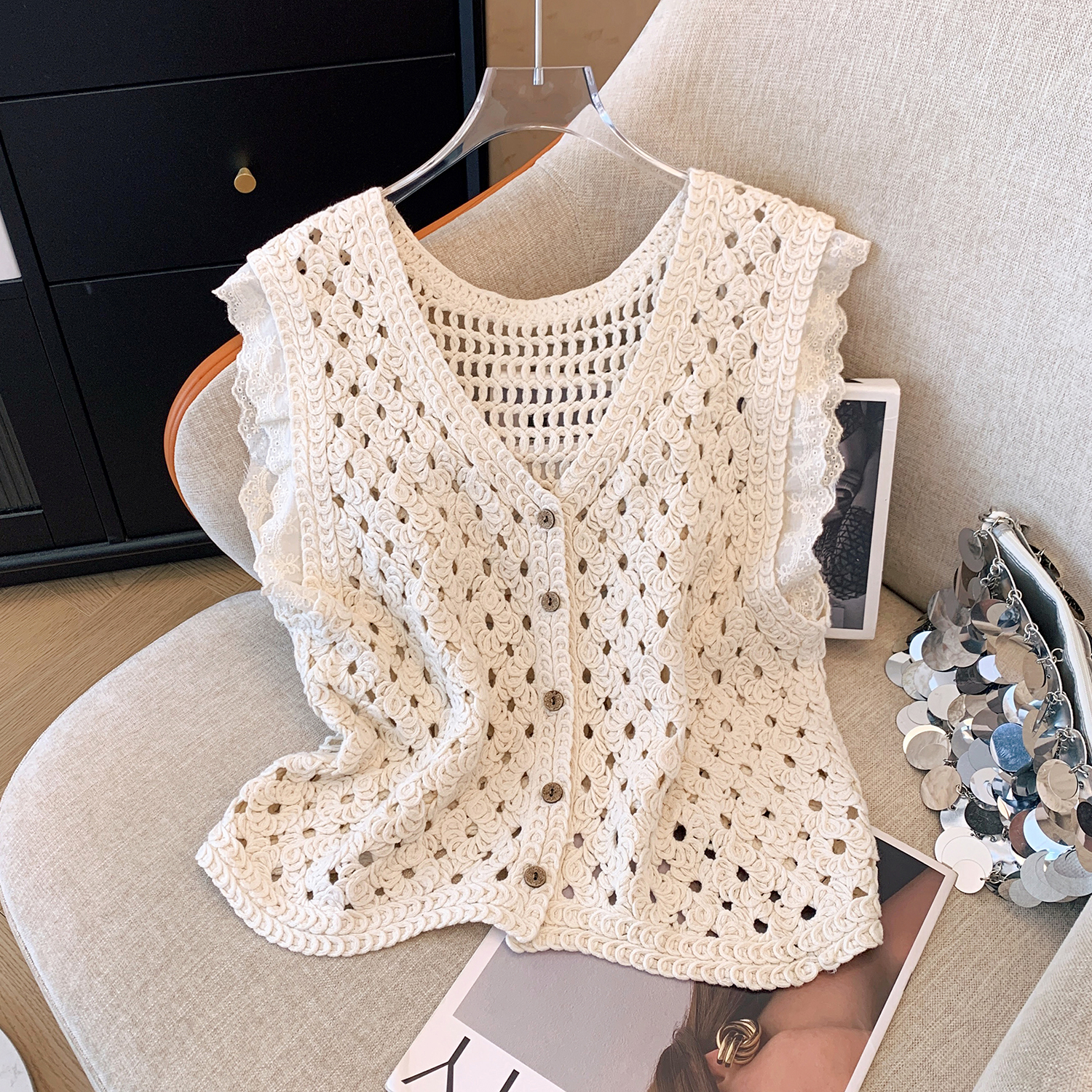 Ruffle Trim Crochet Vest Top B - Crochet Top Boho ulasan dan harga