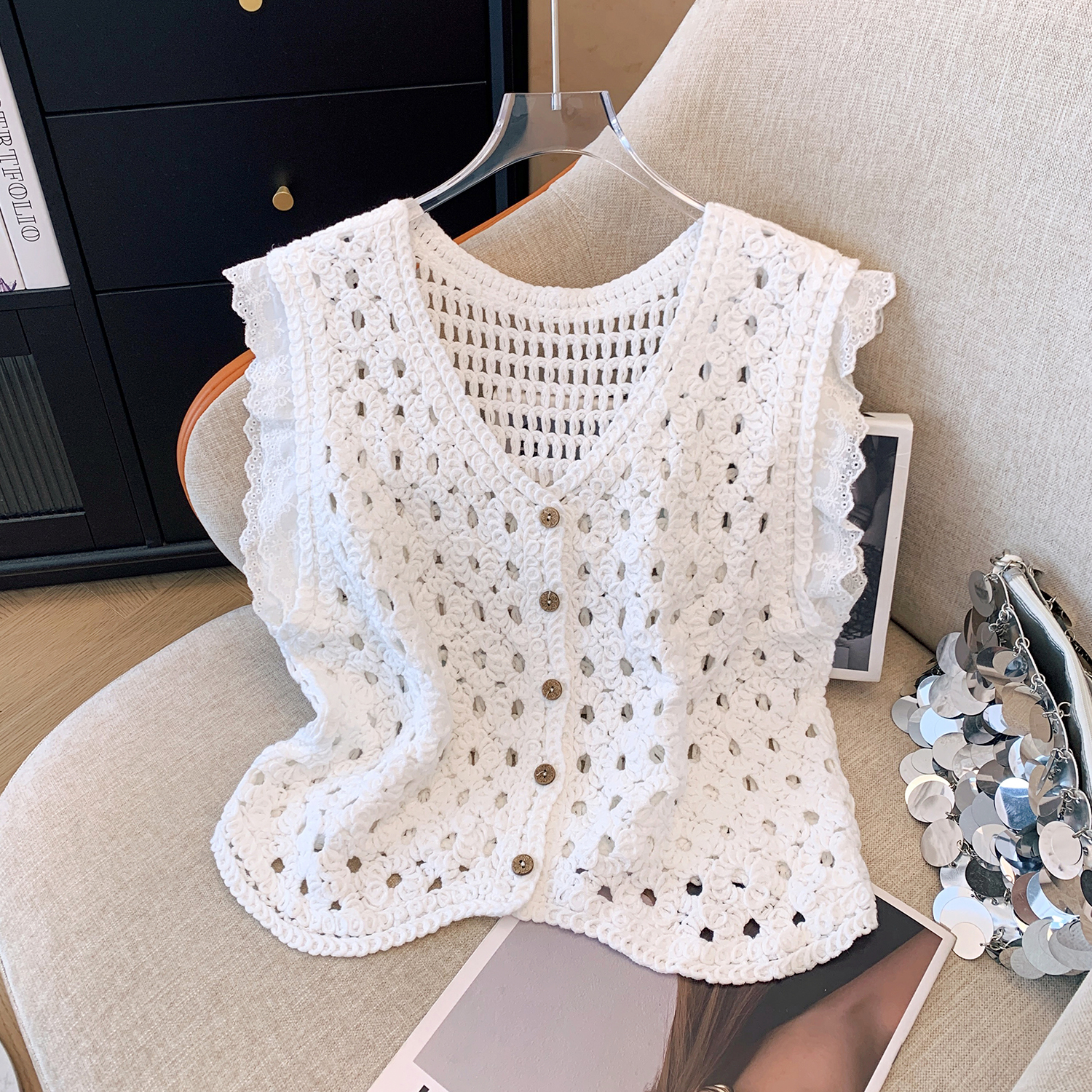 Ruffle Trim Crochet Vest Top B - Crochet Top Boho ulasan dan harga