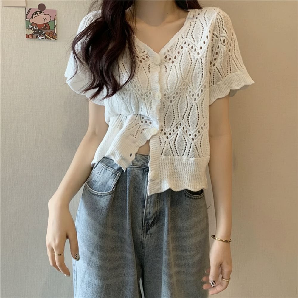 Fashion V-Neck Crochet Top Ope - Crochet Top Boho ulasan dan harga