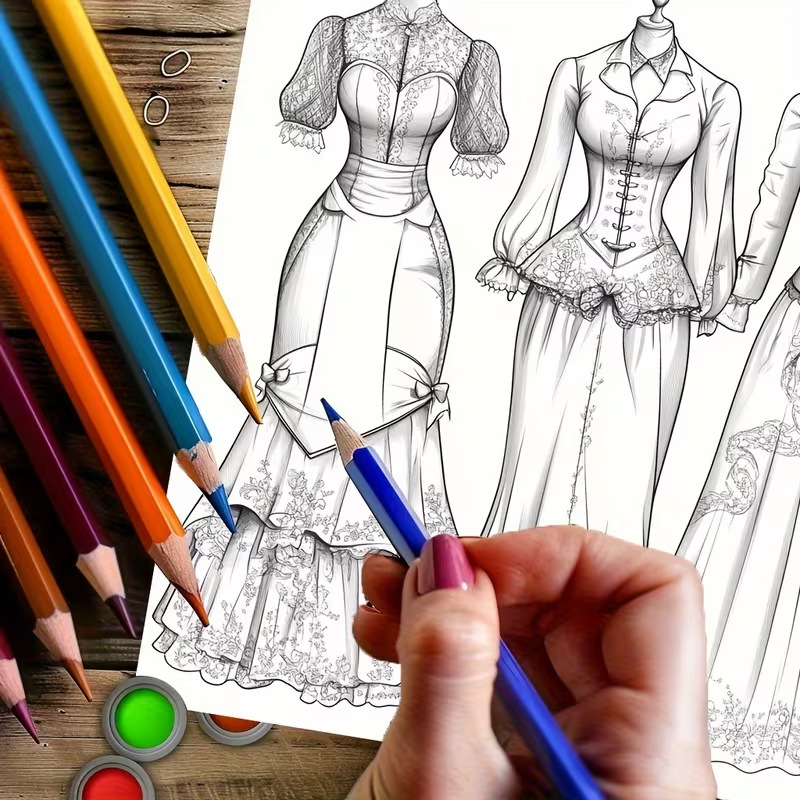 Dreamy Lady Outfit Adult Color - Vintage Fashion Coloring Book ulasan dan harga