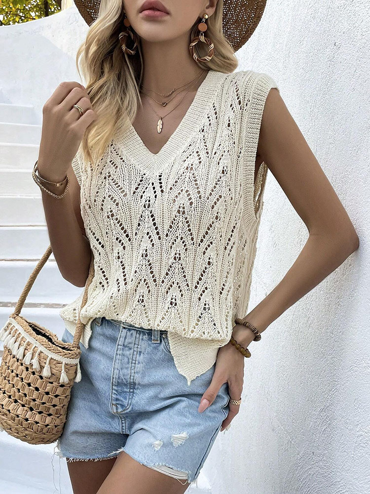 Women's Beige Crochet Vest Top - Crochet Top Boho ulasan dan harga