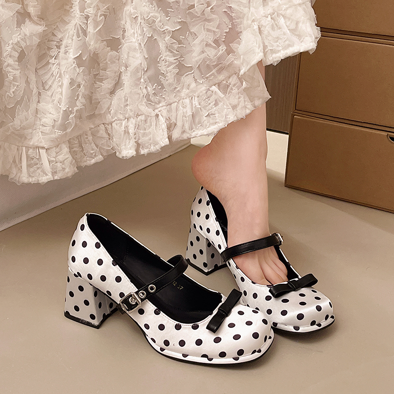 Vintage Thick Heel Polka Dot W - Vintage Fashion Dresses ulasan dan harga