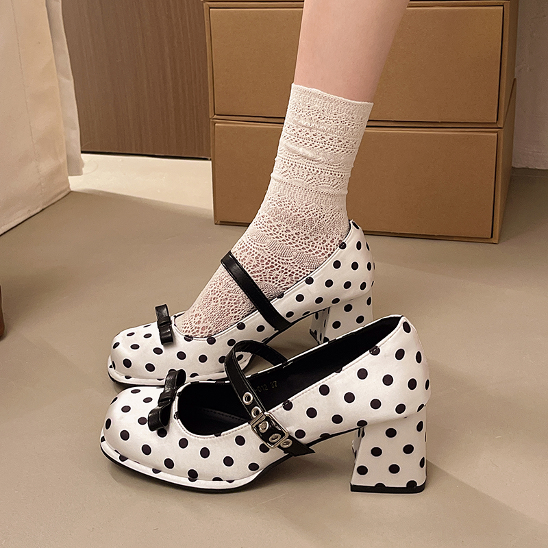 Vintage Thick Heel Polka Dot W - Vintage Fashion Dresses ulasan dan harga