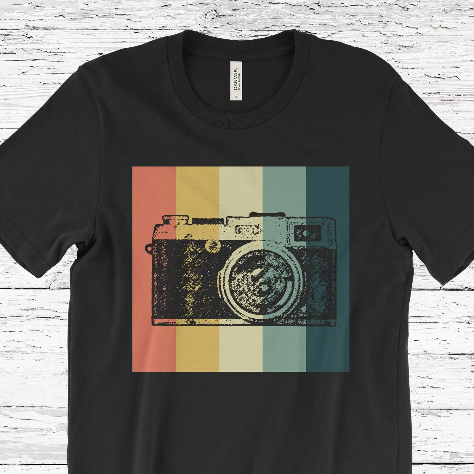 Vintage Striped Camera T Shirt - Vintage Fashion Photographers ulasan dan harga