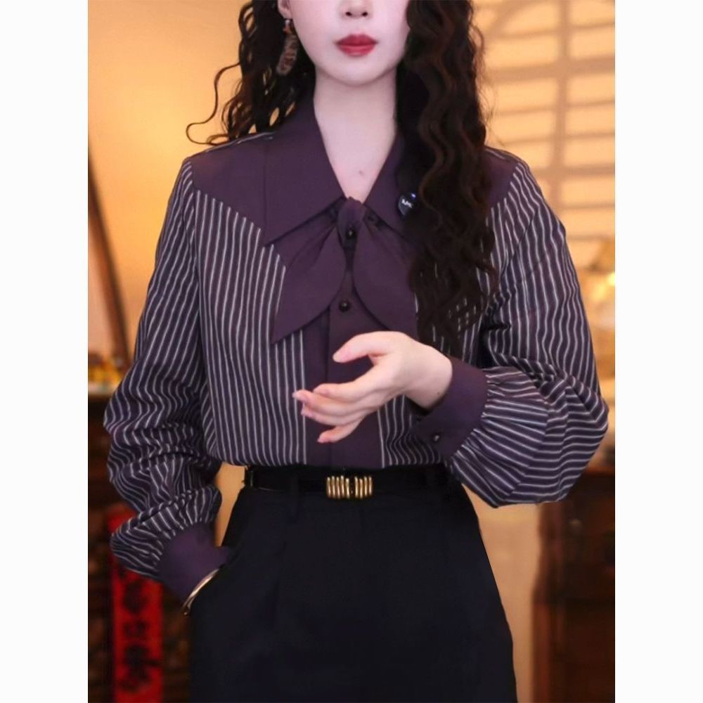 Casual Stripe Long Sleeve Wome - Vintage Fashion Hong Kong ulasan dan harga