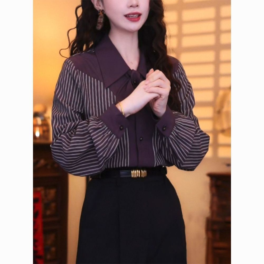 Casual Stripe Long Sleeve Wome - Vintage Fashion Hong Kong ulasan dan harga